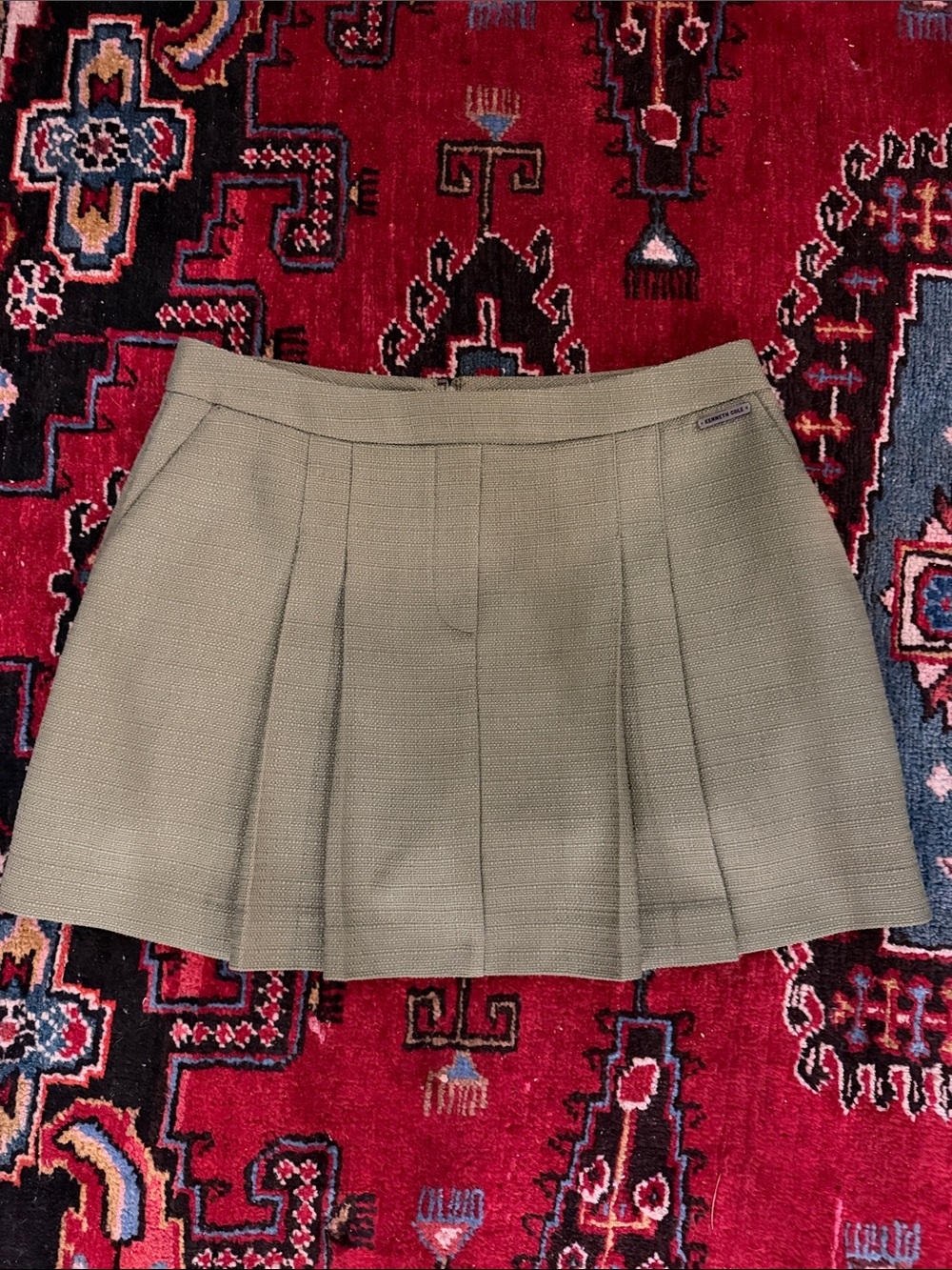 Kenneth Cole Olive Pleated Mini Skirt